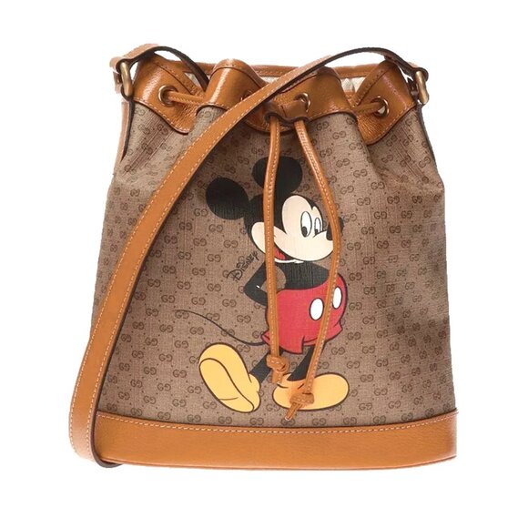 SOLD! NEW GUCCI x Disney GG Supreme Canvas Mickey Mouse Leather Drawstring Bag - Picture 10 of 16